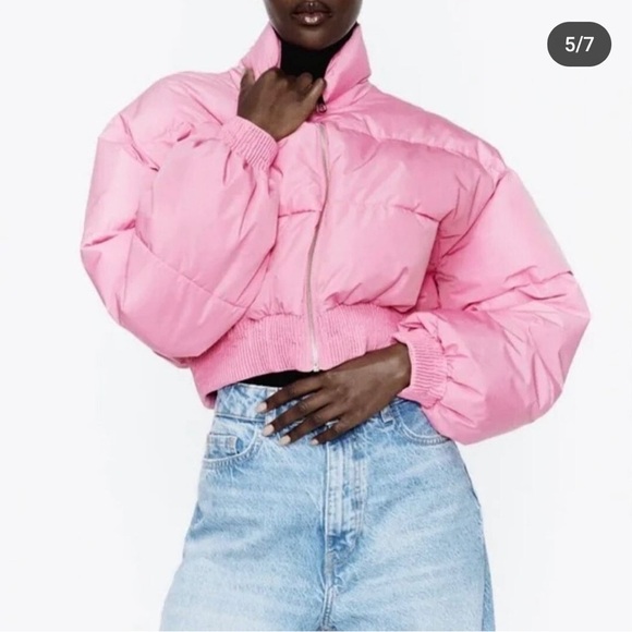 Zara | Bubble Gum Pink Cropped Puffer Jacket, Size M - Picture 1 of 9